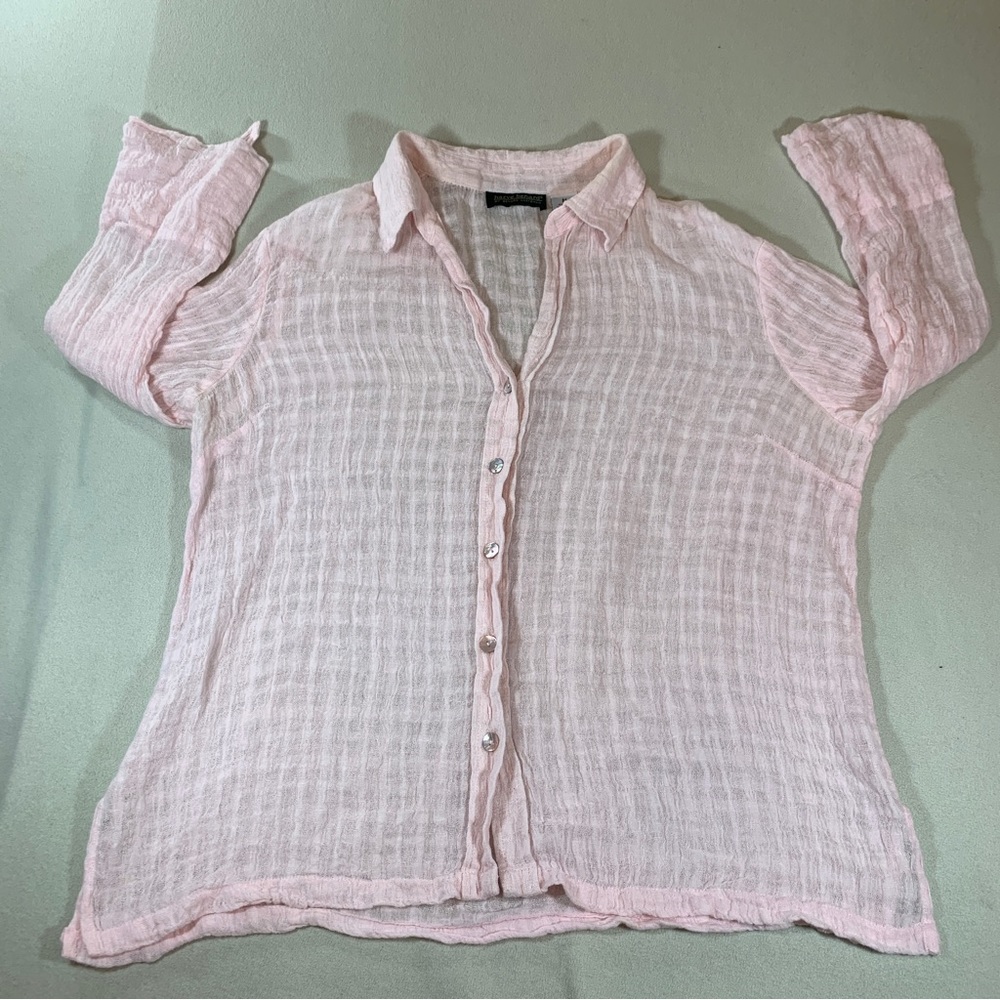 Harve Benard Womens button up shirt top 100% linen pink